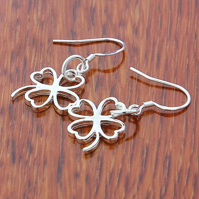 Brand New Fashion 925 Silver Drop Earring Four-Clover Love Heart Earrings for Woman/Girl Gift Jewelry Prevent allergy | Украшения и