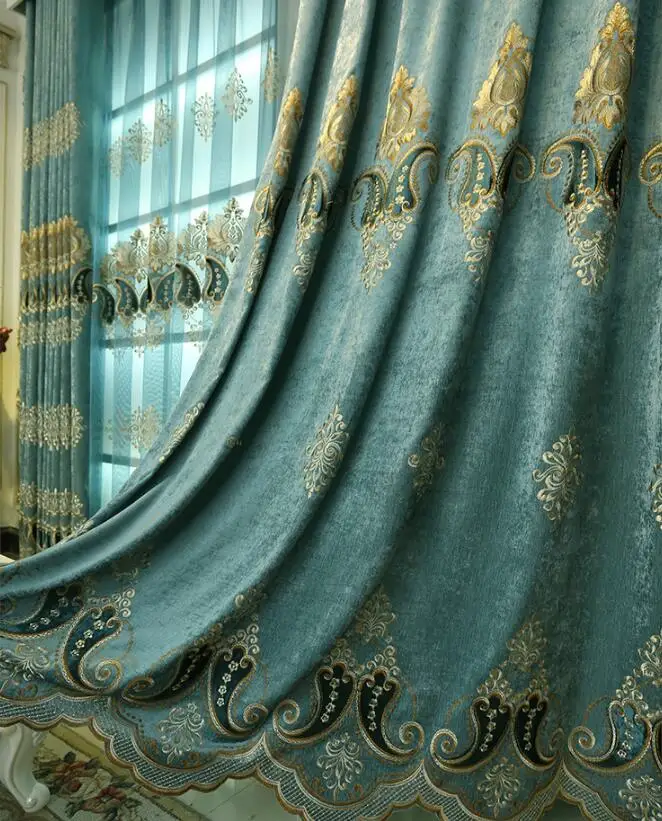 curtain FYFUYOUFY, европейский стиль, занавески для гостиной, спальни, окна, ткань, роскошная вышивка, тюль, занавески, Затемненные занавески - Цвет: curtain