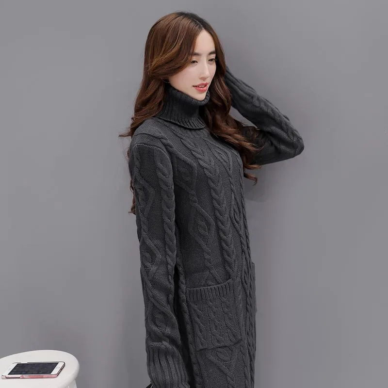 Autumn Winter Women Fashion Knitting Sweater Pullover Dress Ladies Jumper Vintage Wool Turtlenecks Long Sleeve Plus Size Tops | Женская