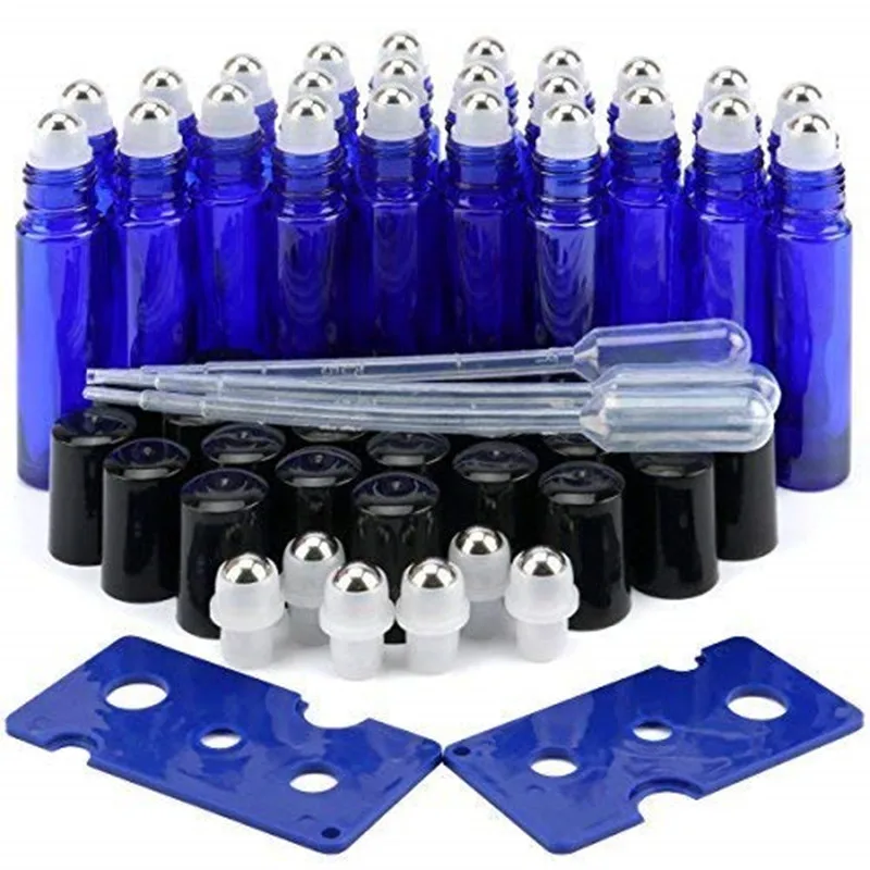 

Free shipping 24pcs 10ml Glass Roller Bottles Blue/amber Essential Oil Roller Bottles with Stainless Steel Roller Balls