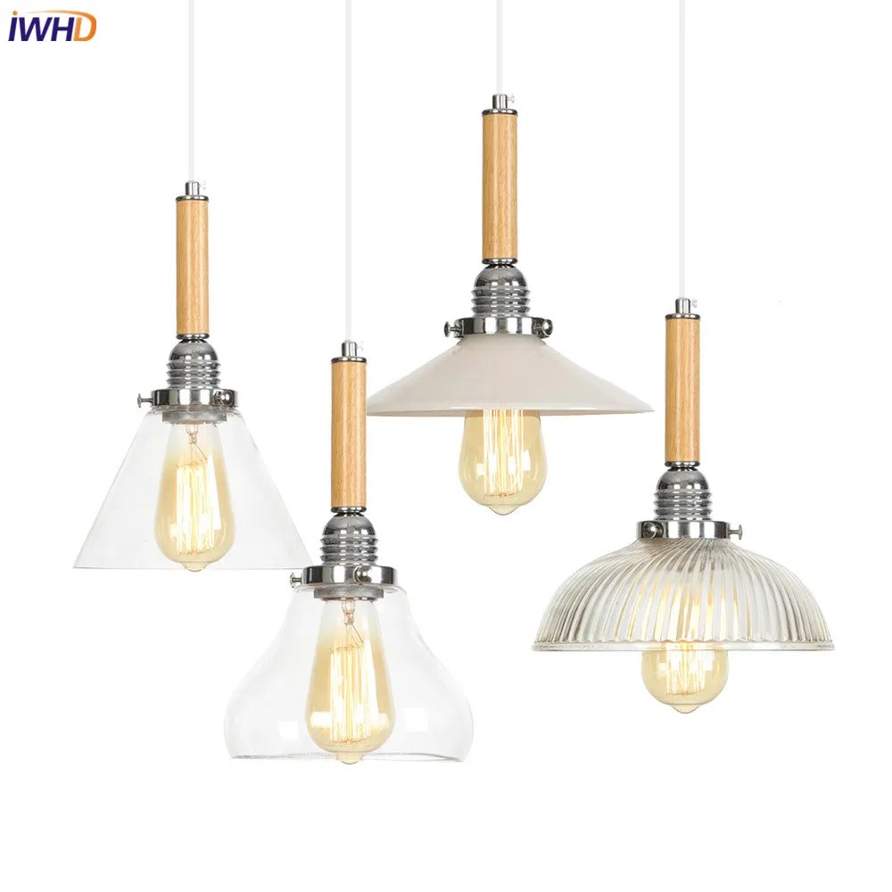 

IWHD Wooden Nordic Pendant Lights LED Glass Lampshade Retro Loft Hanglamp Simple Suspension Luminaire Droplight Home Lighting