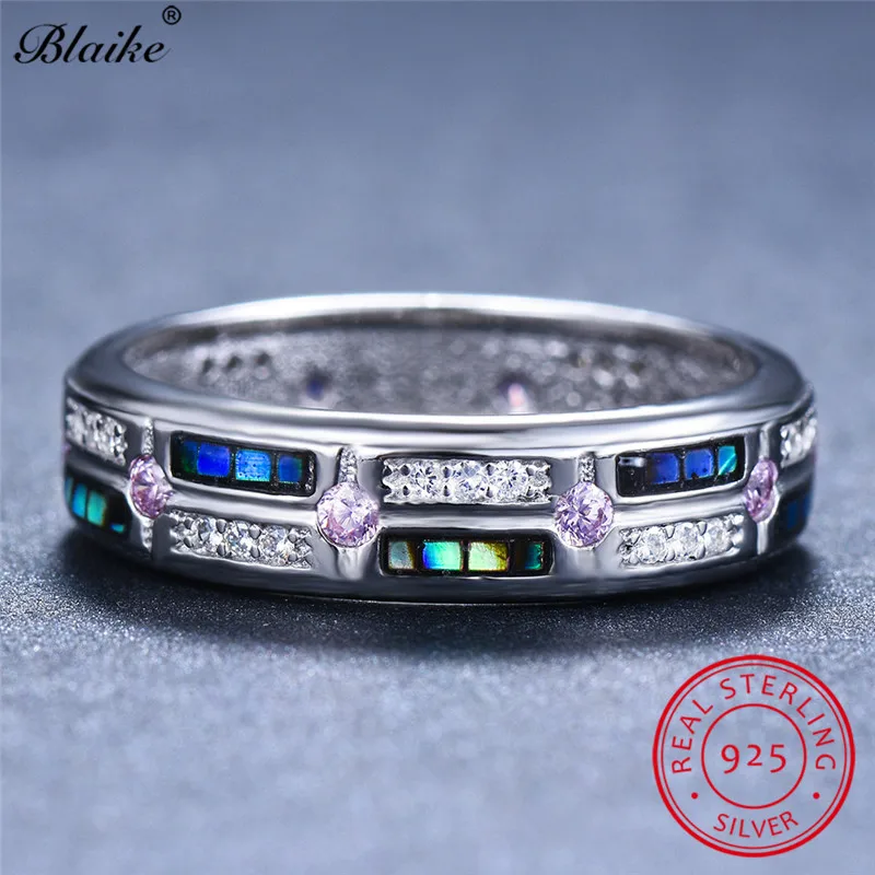 Blaike, настоящее Серебро s925 пробы, кольца для женщин и мужчин, Радужный циркон, камень, Boho Promise, обручальное кольцо, хорошее ювелирное изделие