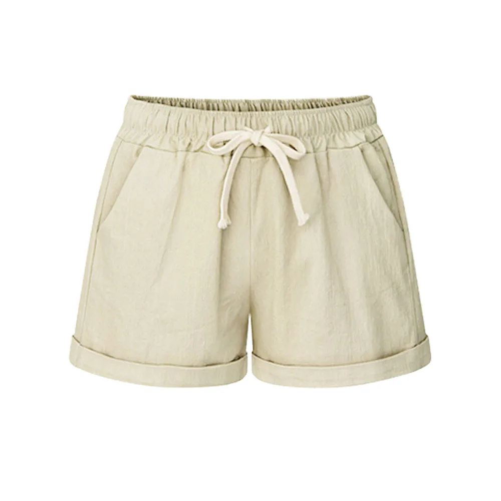Женские хлопковые и льняные шорты карманная повязка со средней талией
