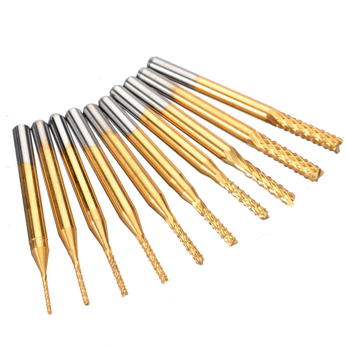 

10pcs Carbide Micro Drill Bits CNC PCB Engraving End Mill Tool Set 1/8'' Shank 0.8/1.0/1.2/1.4/1.6/1.8/2.0/2.2/2.4/3.17mm