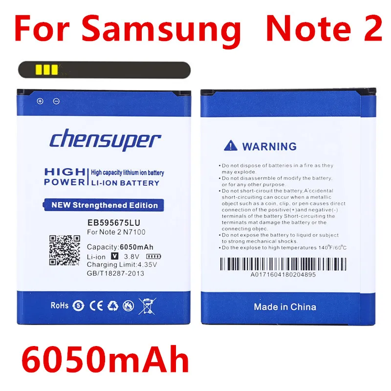 Аккумулятор chensuper для Samsung Galaxy Note 2 6050 мАч батарея N7100 N7105 N7102 GT-N7105 SHV-E250 EB595675LU |