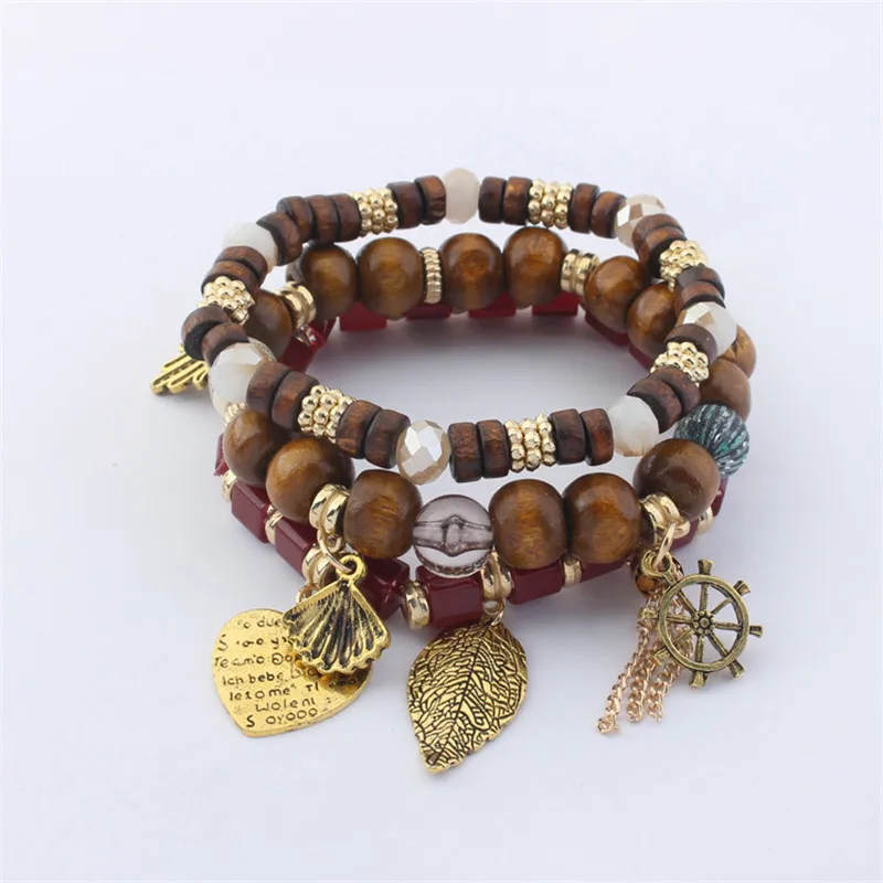 Ретро цветные деревянные бусы браслет из бисера для женщин сделать старые