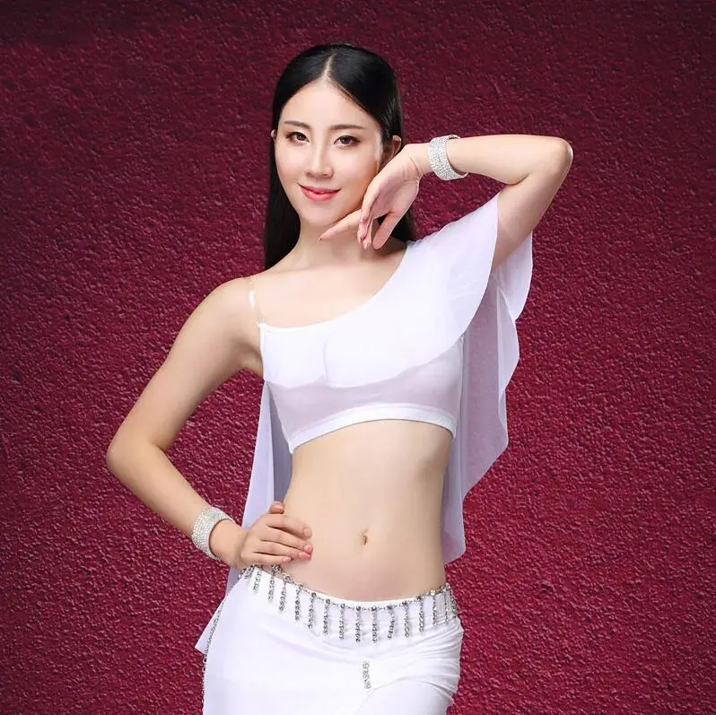 White shirt Новая мода 2 шт танец живота костюм для женщин 3 цвета Danc Топ Юбка тренировочная одежда танец живота - Цвет: White shirt