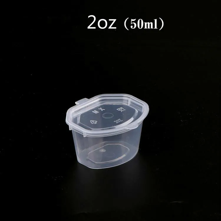 2oz(50ml) 1/1. 5/2/3oz небольшой Пластик коробка одноразовые Пластик чашки с крышкой утолщение контейнер для соуса чаша приправа посуда чашки 100 шт - Color: 2oz(50ml)