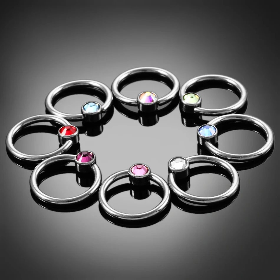 Кольцо для пирсинга в носу 8 шт./лот G23 из титана с плоскими драгоценными камнями |
