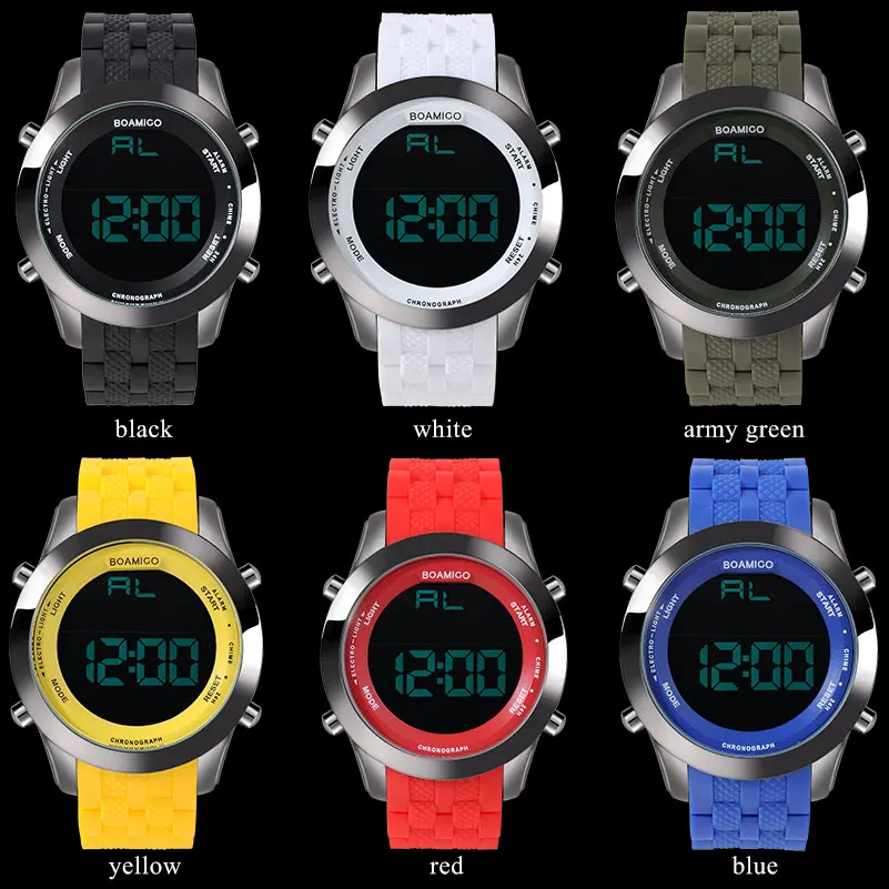 Мужские спортивные цифровые часы BOAMIGO белые резиновые наручные модный бренд 2017