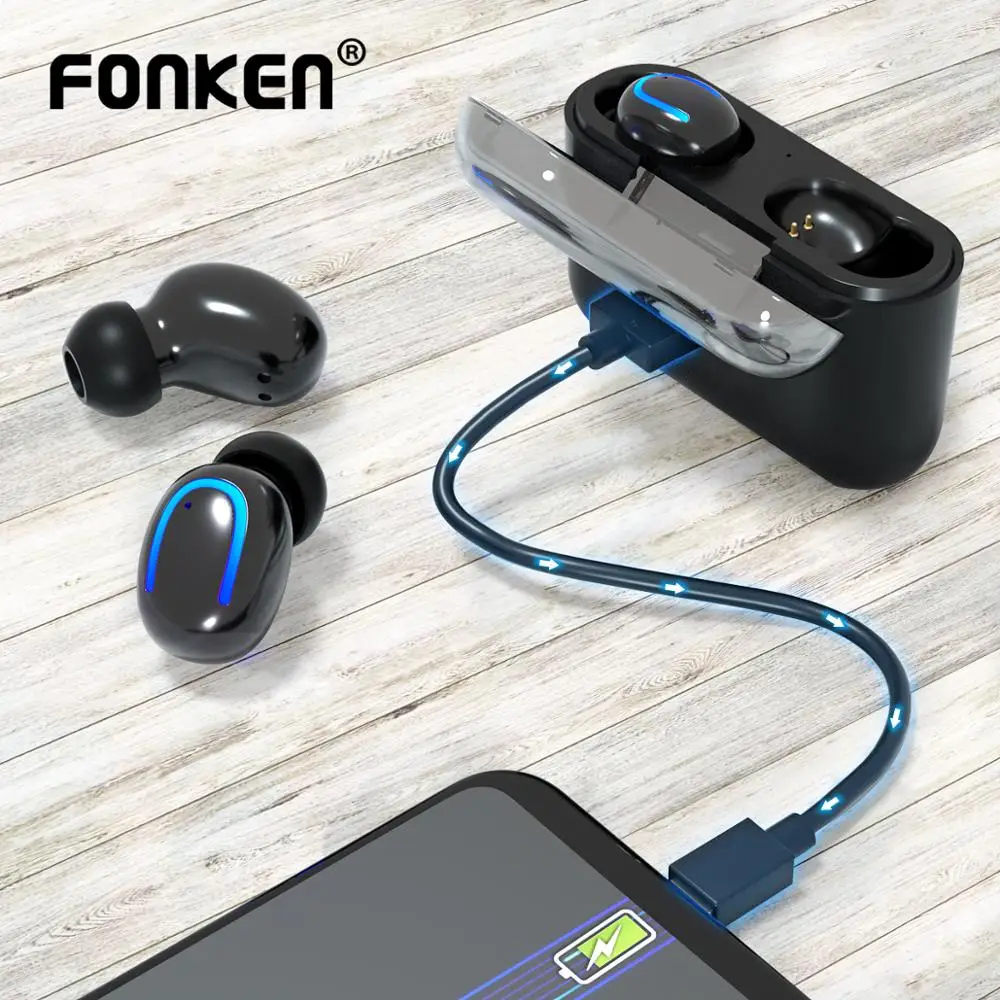 Беспроводные наушники FONKEN TWS с функцией Power Bank настоящие стерео Bluetooth спортивные