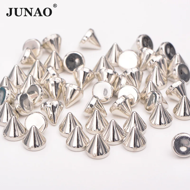 Silver JUNAO 8 мм, 500 шт, серебристо-Золотые шипы, пластиковая декоративная заклепка, панк заклепки для кожаной одежды, ювелирных изделий, рукоделия - Цвет: Silver