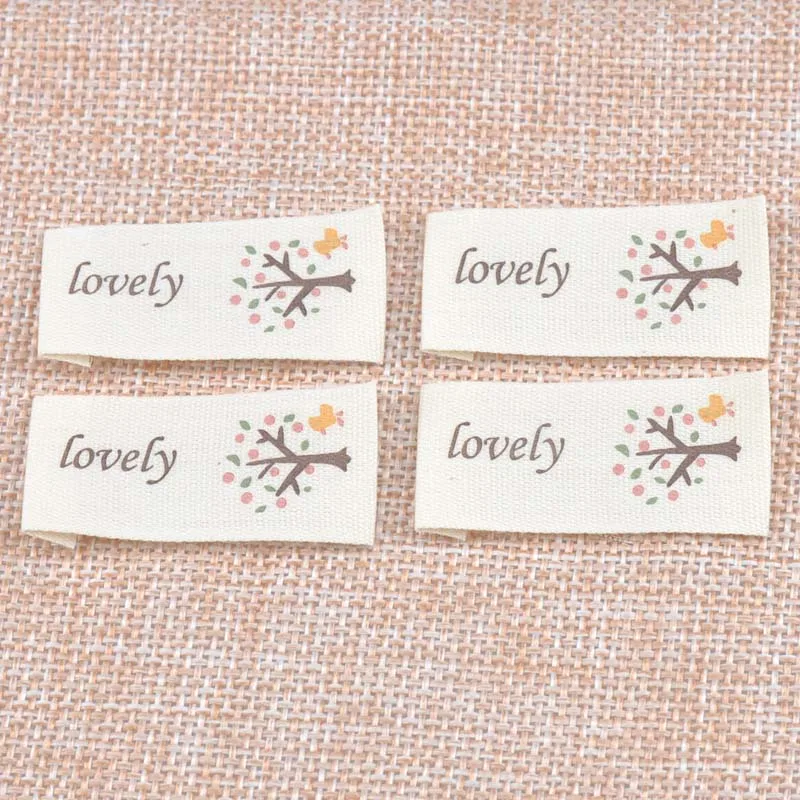 50pcs Beige Woven Labels For Clothing Care Cartoon Tree Shoes Bags Washable Garment Tags CP1534 | Дом и сад