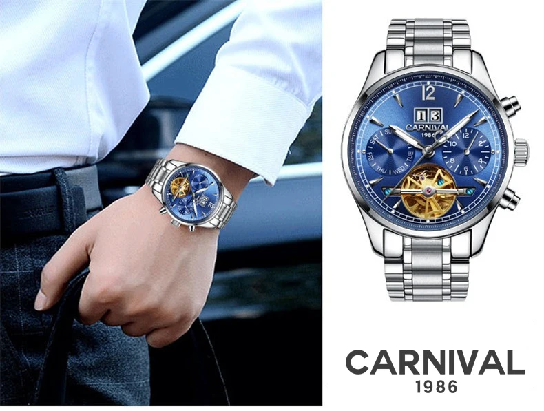 Автоматические самоходные мужские часы люксовый бренд Tourbillon механические часы Повседневная одежда Водонепроницаемые спортивные швейцарские часы