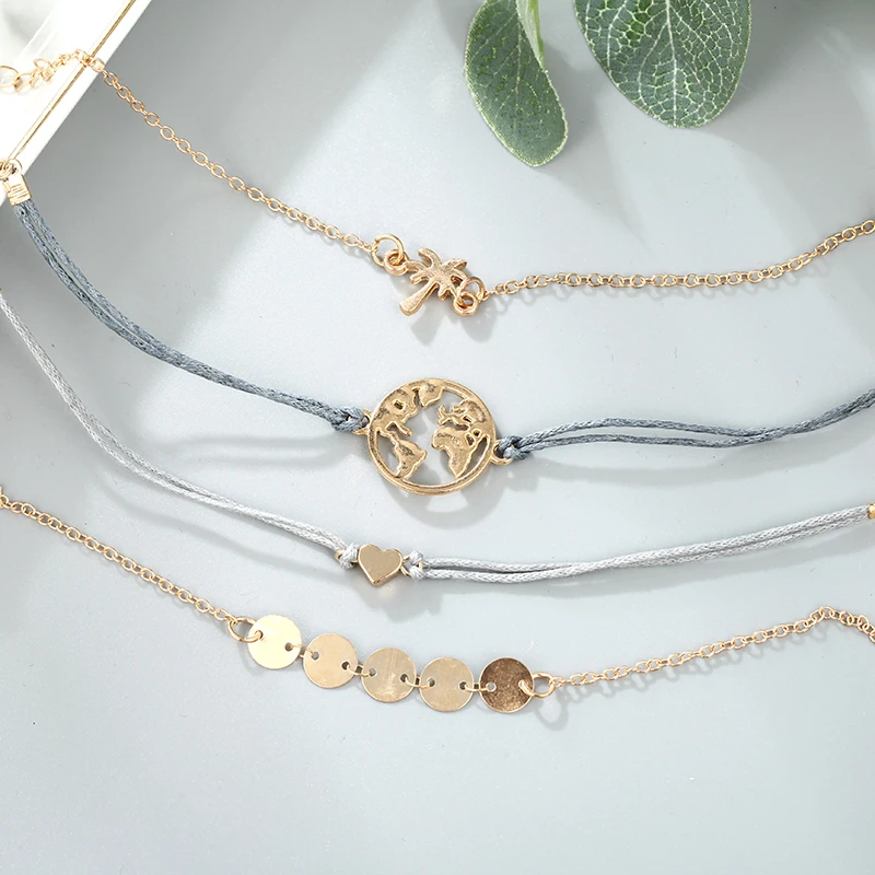 4 Pieces / Set Of Bohemian Bracelet Multi-Layer Metal Adjustable Heart Handmade Chain Ladies Jewelry Decorations | Украшения и