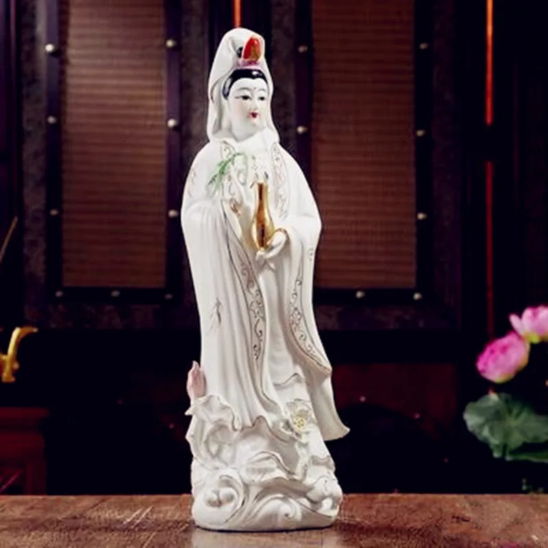 Белая фарфоровая статуэтка Guanyin Будда Авалокитешвара 35 см Керамическая