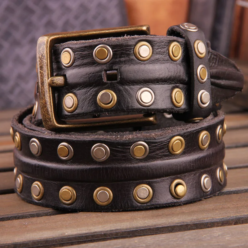 

2019 Genuine Leather Belts Cowskin Street Hip-hop Punk Style Rivet Jeans Belt Black Brown Unisex Quality Guarantee YM001