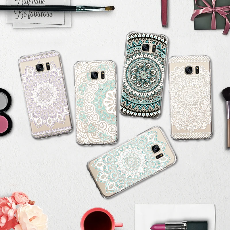 Прозрачный цветок Мандала силиконовый чехол для samsung Galaxy S4 S5 S6 S7 край S8 S9 S10 плюс S10e Note 4 5 8 9 ТПУ чехол для телефона