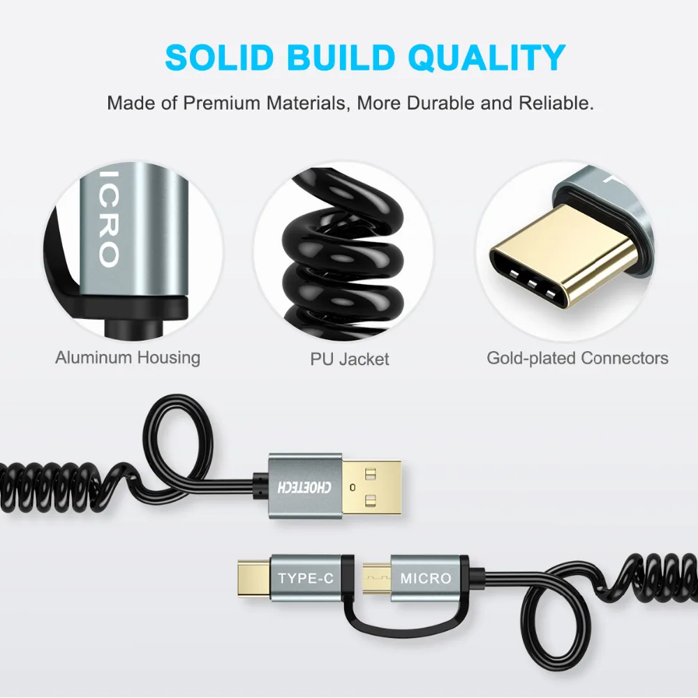 CHOETECH кабели для быстрой зарядки 2 в 1 кабель Micro USB + Type C Samsung Xiaomi Nokia N1 мобильный