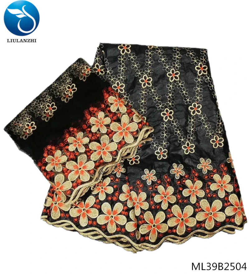 

LIULANZHI black bazin riche jacquard brocade fabric batik cotton fabric flower design 7yards/lot best quality ML39B25