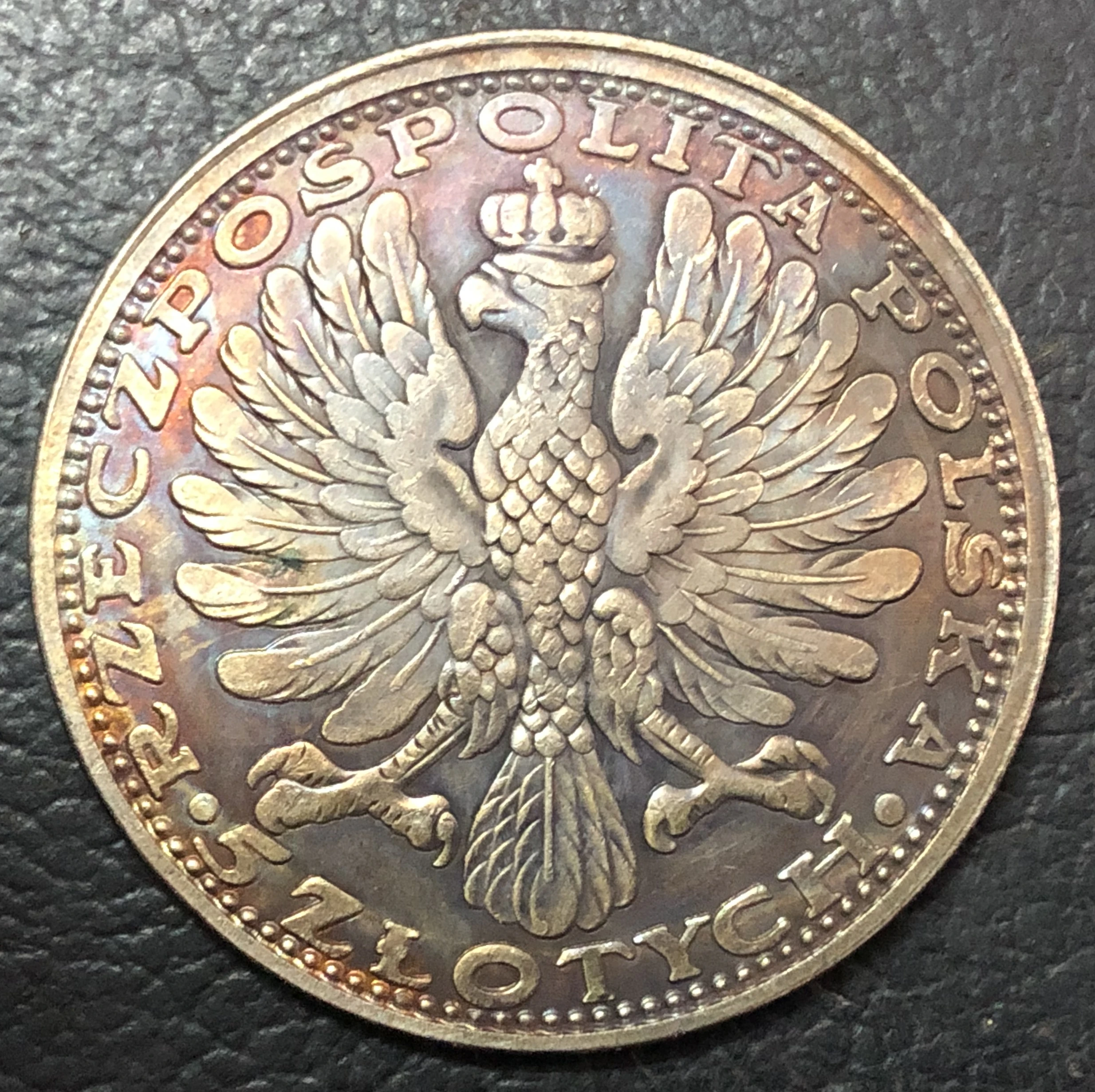 1928 Польша 5 злотых черная Мадонна честохова; частный lssue Re-strike Pt