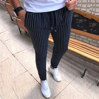 new striped pencil pants mens 2019 casual drawstring trousers male street fashion breathable all match trousers