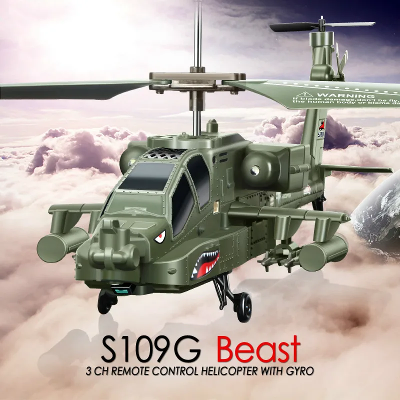 3.5CH Радиоуправляемый вертолет S109G AH-64 боевые самолеты Apache моделирование с светодиодный светильник летающие радиоуправляемые игрушки