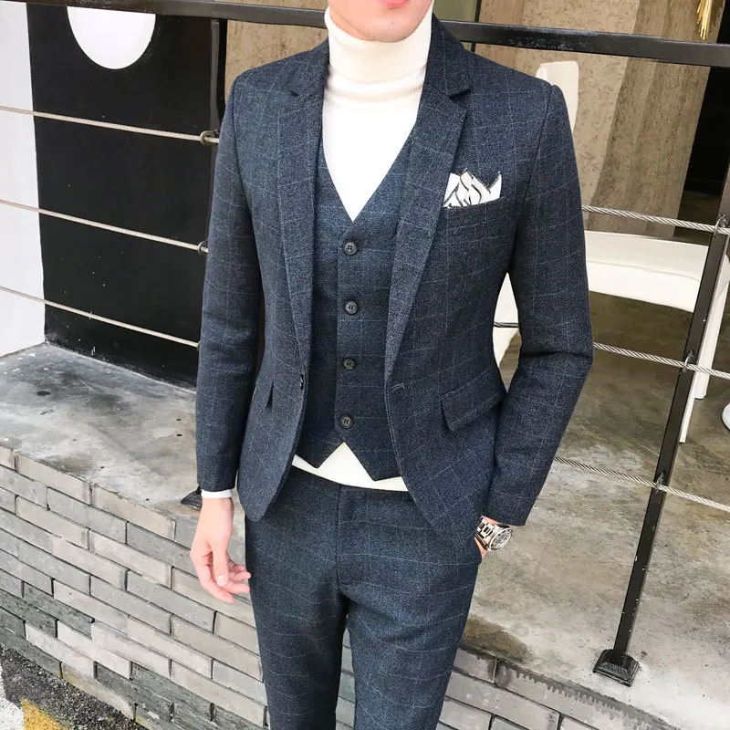 

Men's Single Single One Button Set Four Seasons Men's Three-piece Slim Suit Wedding Dress (Jacket+Pant+vest)