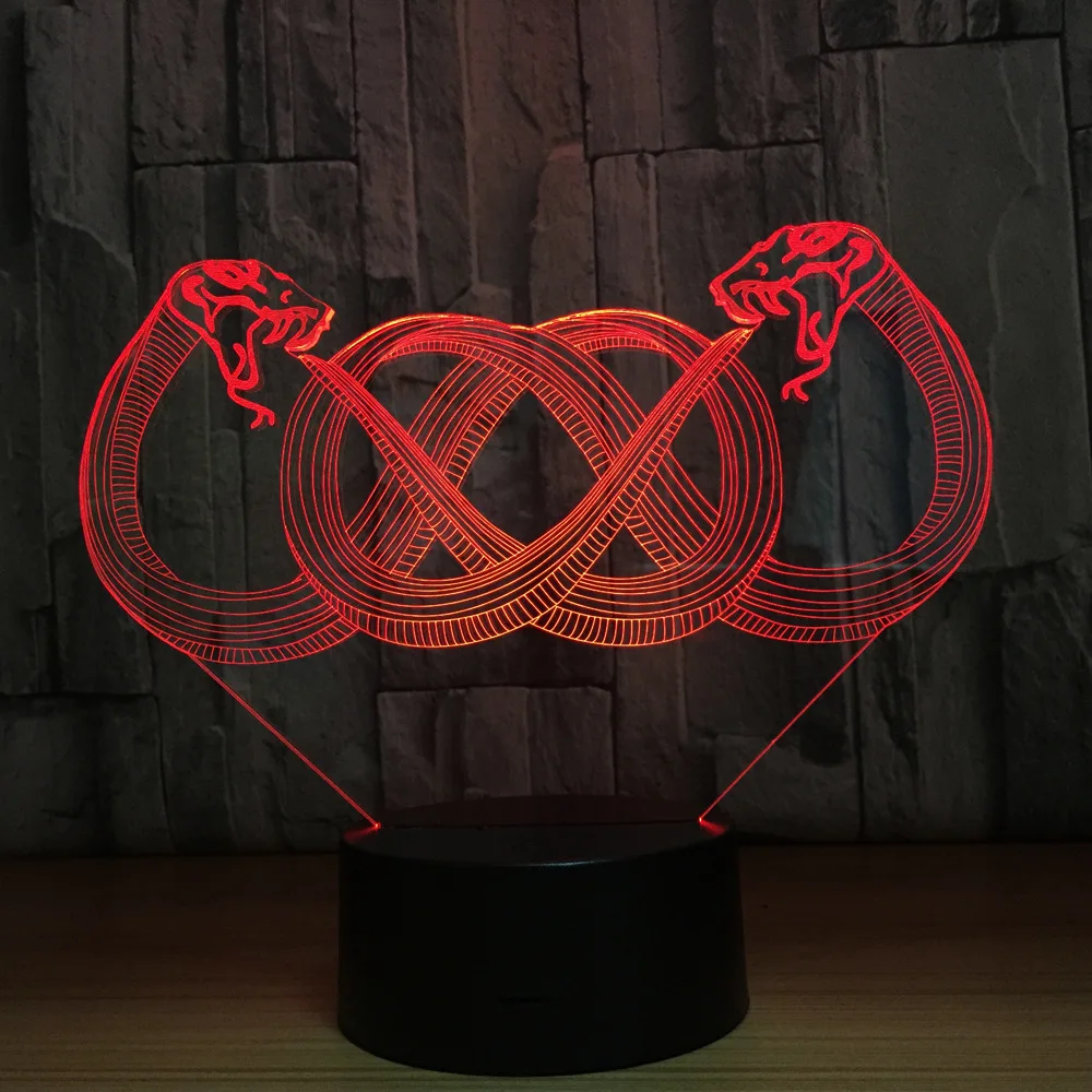 3D светодиодный ночник с двумя змеями акриловый красочный градиентный