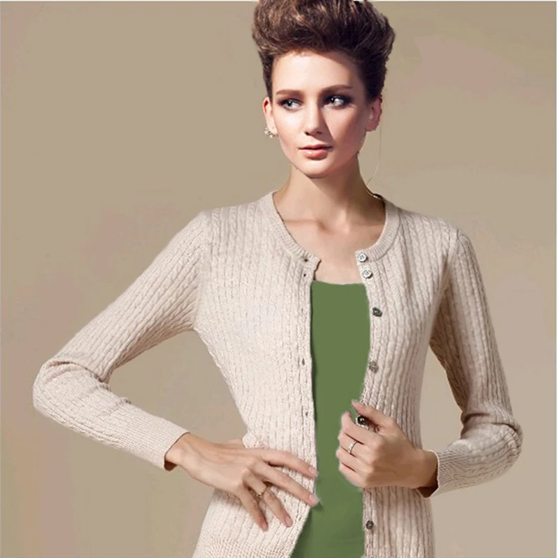 2019Spring new cashmere cardigan loose sweater female round neck twisted flower coat Korean version of the solid color |