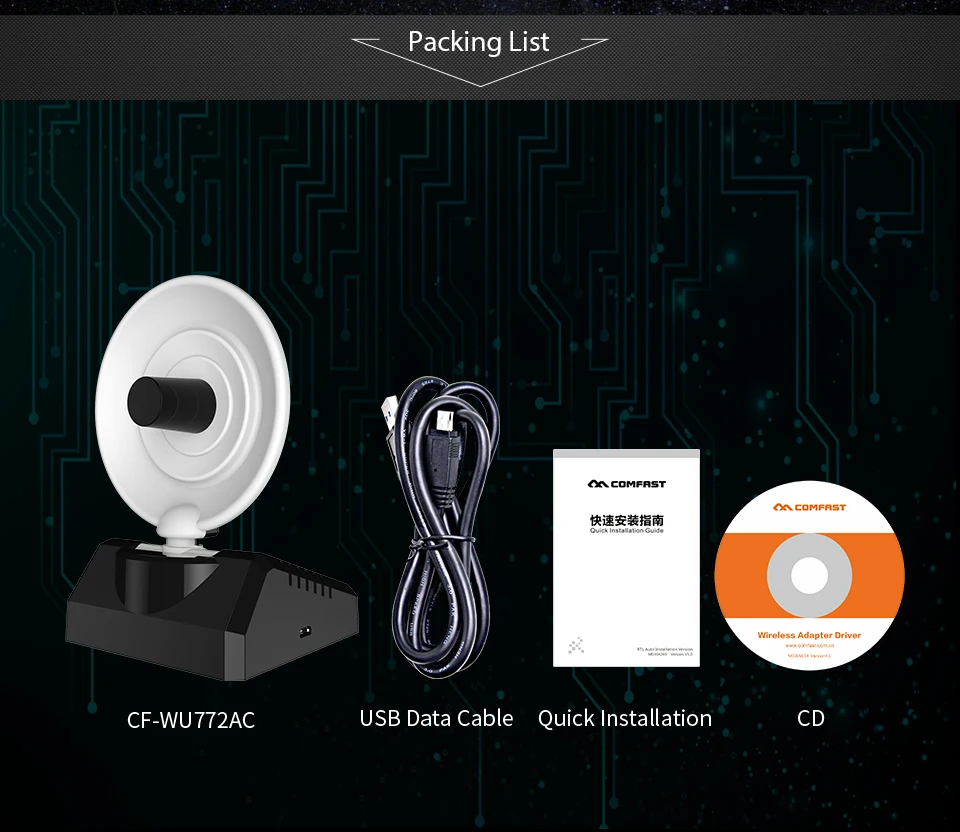 

1200Mbps Dual Band USB WIFI adapter COMFAST CF-WU772AC high power Wireless Adapter wifi signal receiver/emitter AP for desktop