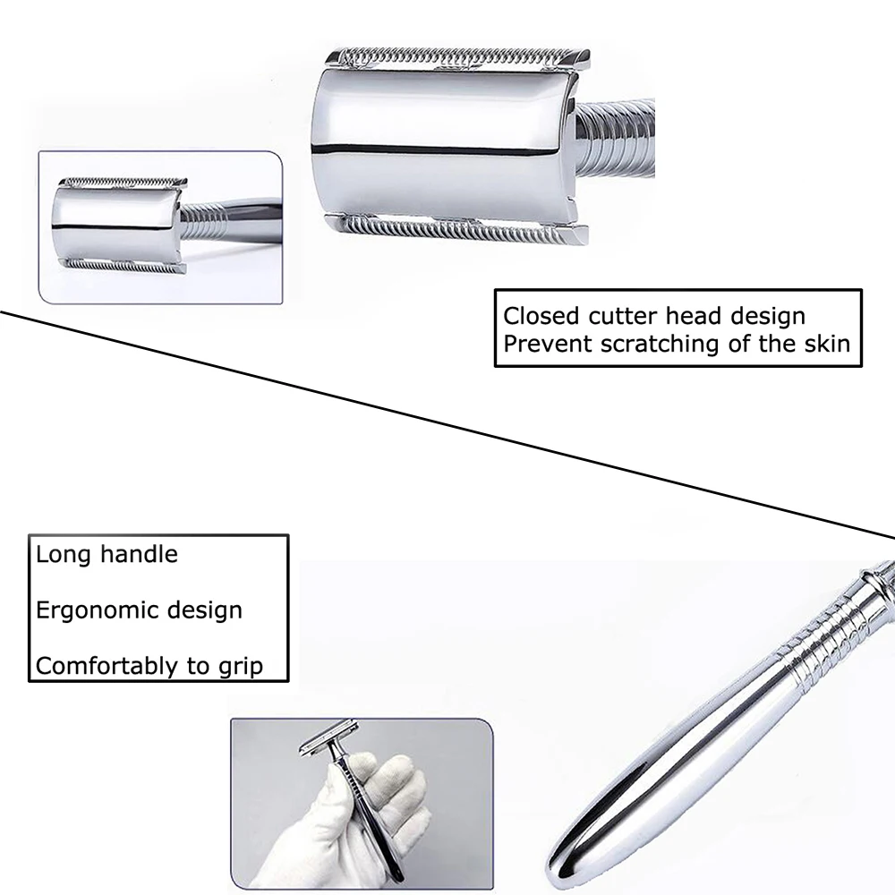 BAILI Manual Chrome Long Handle Men's Barber Shaving Safety Blade Razor Classic Stainless Shaver with 5 blades and case | Красота и