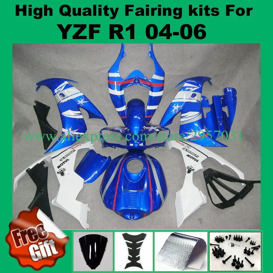 

Free screws+gifts For YAMAHA YZF-R1 2004 2005 2006 YZF R1 Blue White YZF1000 YZFR1 04 05 06 YZF 1000 04-06 Fairing
