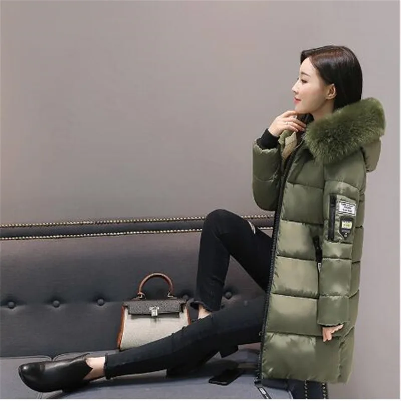New 2019 autumn Winter women fur collar Long hoodie Down Jacket Plus Size Hooded cotton thick warm Windproof Parkas | Женская одежда