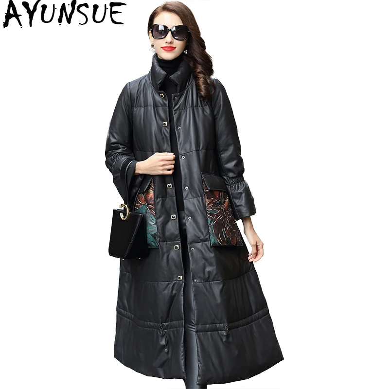 AYUNSUE/женские зимние куртки из натуральной кожи женские длинные пуховики овчины