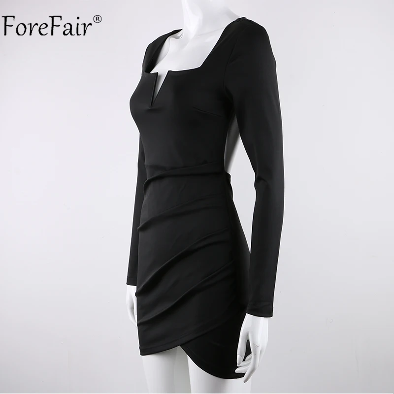 Forefair, зимние сексуальные короткие вечерние платья, женские, черные, красные, трендовые, с длинным рукавом, облегающие, с открытой спиной, платья для ночного клуба, Осенние