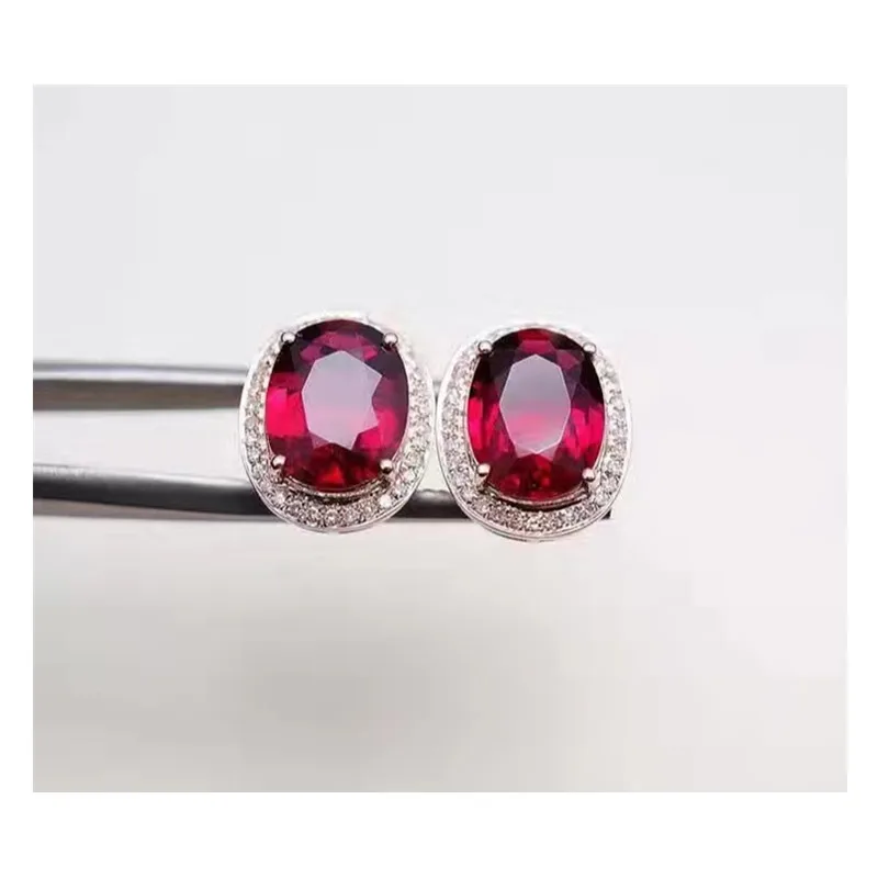 Серьги-гвоздики с натуральным гранатом, 6x8 мм, 2,80ct, 5A, настоящие драгоценные камни, серебро 925 пробы, ювелирные изделия, серьги Whit CZ для женщин#377
