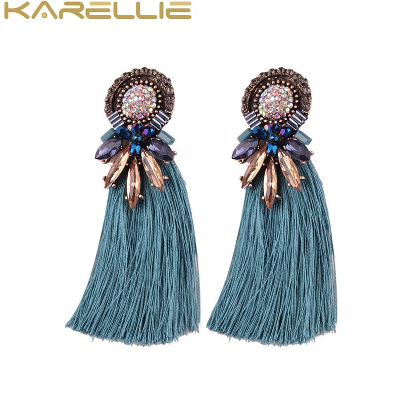 KARELLIE Women Hot Rhinestone Tassel Statement Earring Ethnic Drop Earrings for Gifts Fashion Party Jewelry Wholesale | Украшения и