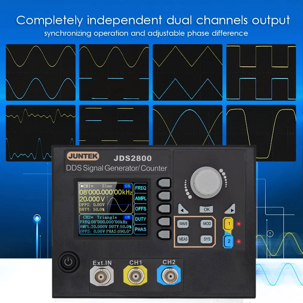 KKMOON JDS2800-60M генератор сигналов цифровой контроль двухканальный DDS функция частота генератора сигнала метр 60 МГц