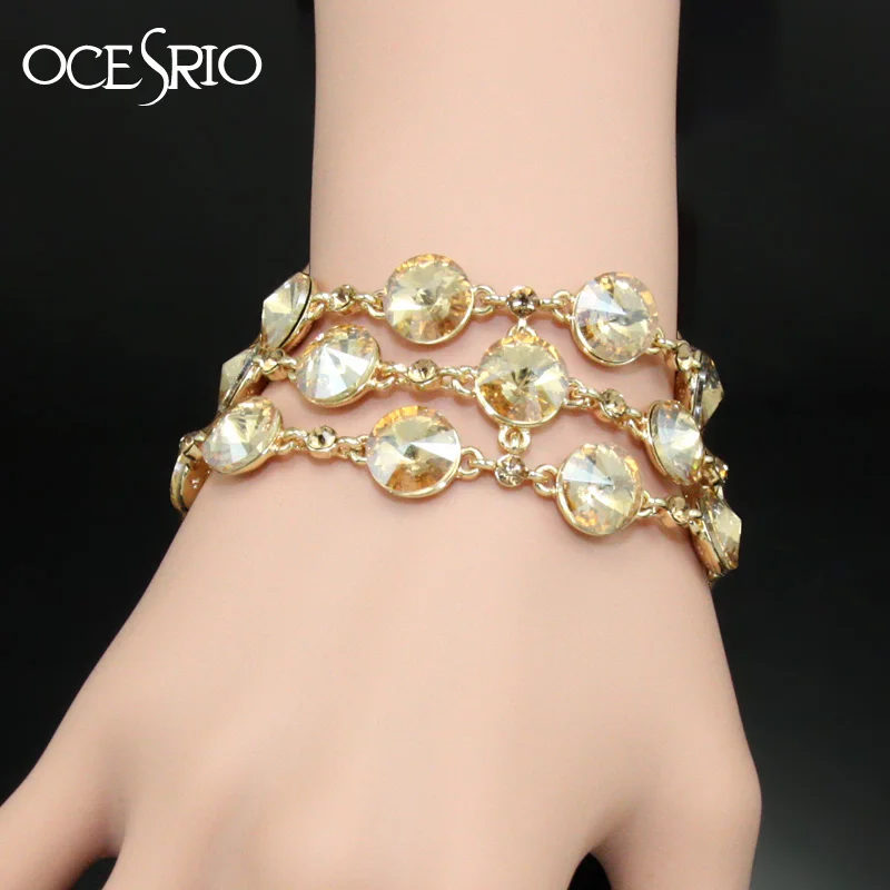 Женский браслет OCESRIO широкий с кристаллами на цепочке серебряного цвета для
