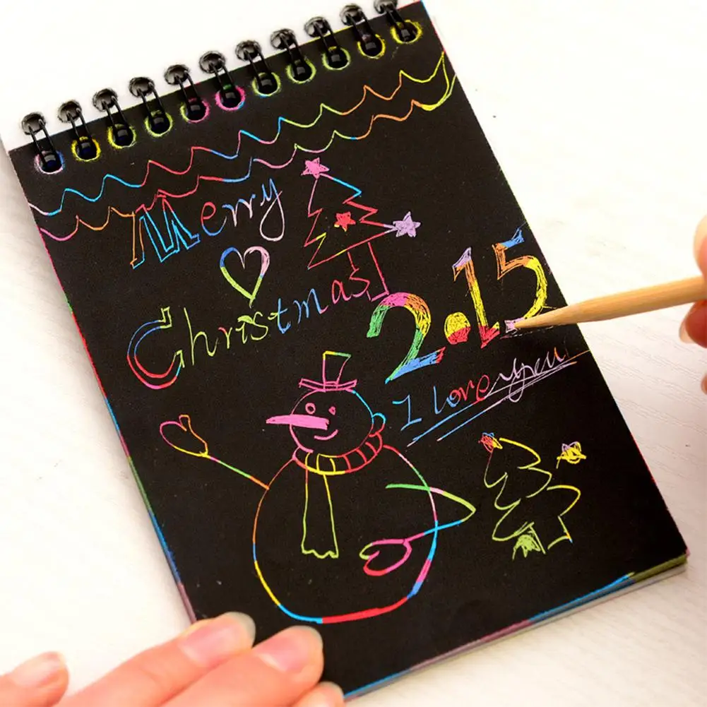 Нет 10 листов граффити царапины Примечание черный картон блокнот креативный