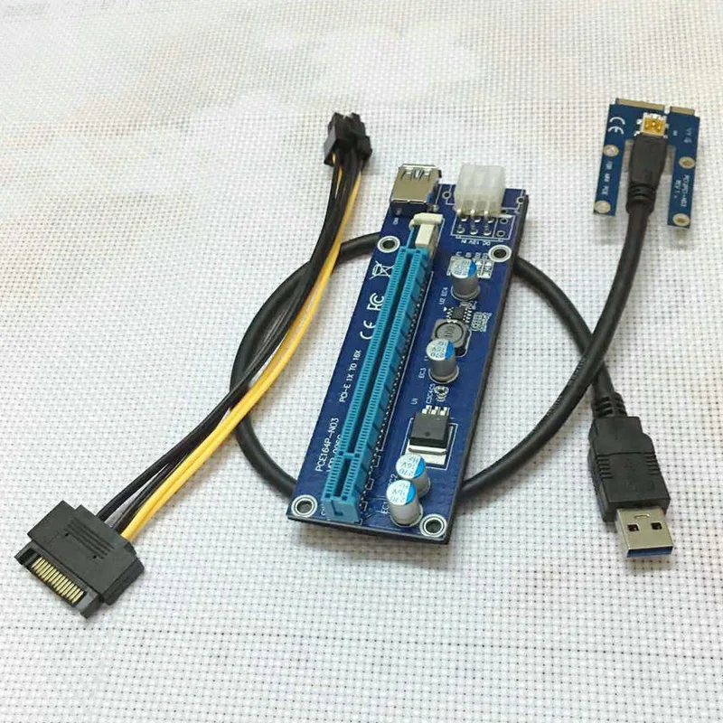 Новый Mini PCI Express pci-e Riser Card PCIe 1x к 16x адаптер с SATA 6pin кабель USB стояка для Bitcoin шахтер