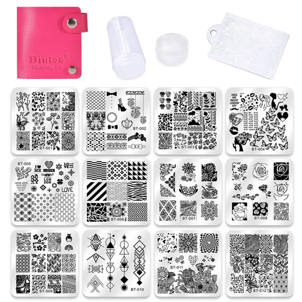 With 12pc Plates Biutee 30 шт./компл. пластины для штамповки ногтей набор геометрических цветов мульти-шаблон ногтей пластины штамп искусство украшения ногтей аксессуары - Цвет: With 12pc Plates