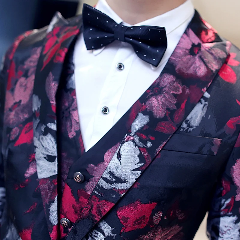 MOGU мужской костюм из трех предметов 2017 модная мужская одежда с цветочным принтом