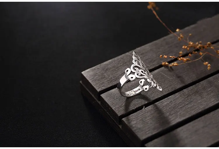 Bijoux, 925 пробы, серебряные кольца с большим цветком для женщин, рождественские подарки, регулируемое Открытое кольцо, Женские Ювелирные изделия в стиле бохо, Anillos