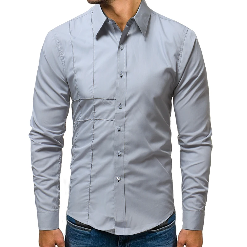 2019 мужские рубашки с длинным рукавом облегающие Брендовые дизайнерская