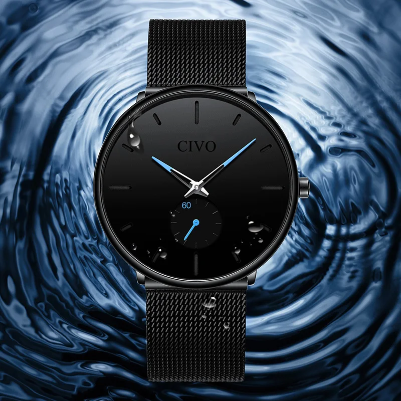 CIVO, новинка, мужские часы s, мужские спортивные кварцевые часы, водонепроницаемые, минимализм, натуральная кожа, ремешок, наручные часы, Relogio Masculino