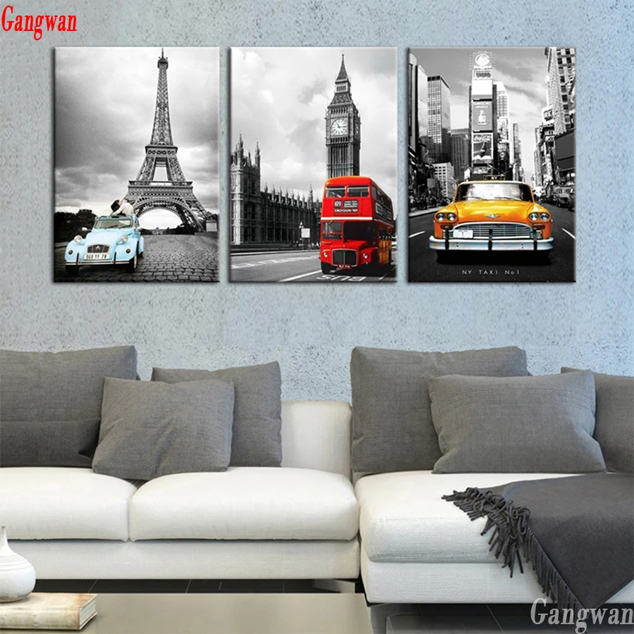 

3pcs Full square Round Diamond Embroidery mosaic,5d Diy,Diamond Painting Paris Tower New York City Car Landscape cross stitch