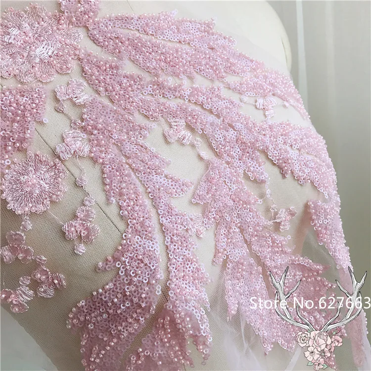 3D Blue Pink Beading lace embroidered patch applique for wedding evening dress sewing patches fashion clothing accessories