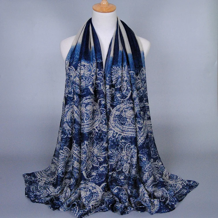 Shade color floral stripe fashion printe paisley long cotton voile shawls popular design wrap muslim scarves/scarf | Тематическая